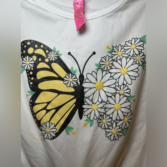 Girls 2Piece Butterfly & Daisy Outfit White Tie-Front Top with Yellow Shorts Set - Picture 4 of 6